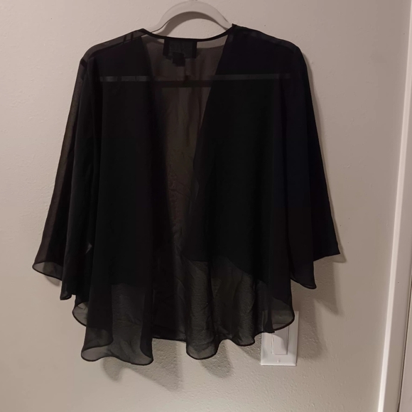 Alex Evenings Black Sheer Layered Open-Front Shrug - Picture 11 of 11